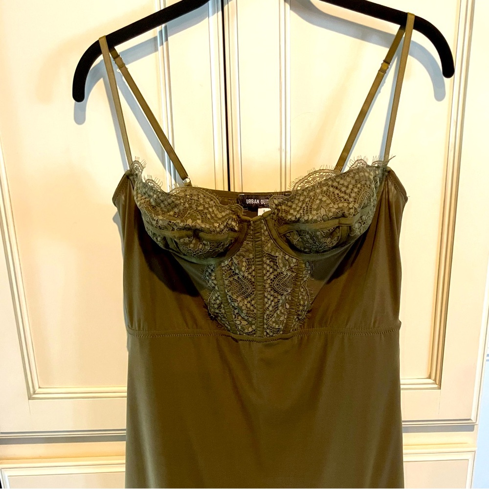 Urban Outfitters Brenna Bustier Dress Olive Green Size Large Mini Dress